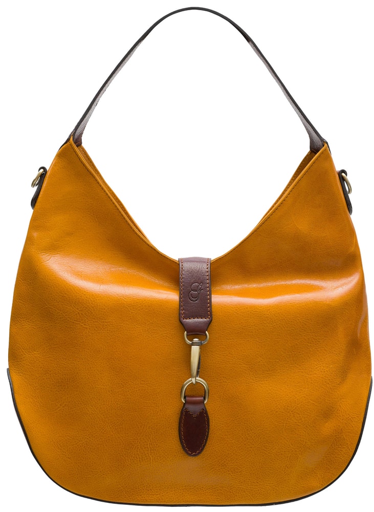 Dámska kožená kabelka cez rameno s prednou karabínou žlto - hnedá Glamorous by GLAM Santa Croce