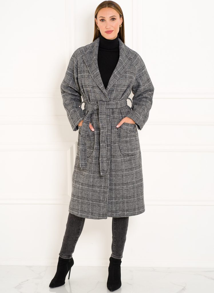 Dámský dlouhý kabát s vázáním šedý - Glamorous by Glam - Kabáty - Dámské  oblečení - GLAM, protože chci být odlišná!