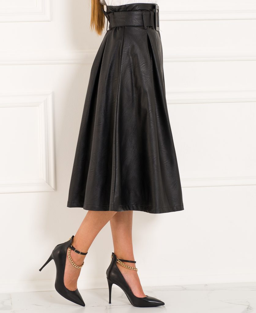 Glamadise.sk - Dámska koženková sukňa s opaskom - čierna - Due Linee - Sukne  - Dámske oblečenie - GLAM, protože chci být odlišná!