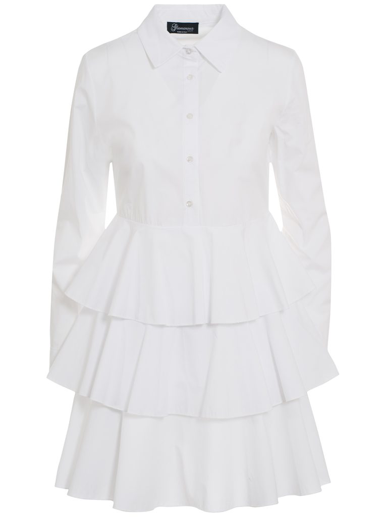 Dámské košilové šaty s volány - bílá - Glamorous by Glam - Letní šaty - Šaty,  Dámské oblečení - GLAM, protože chci být odlišná!