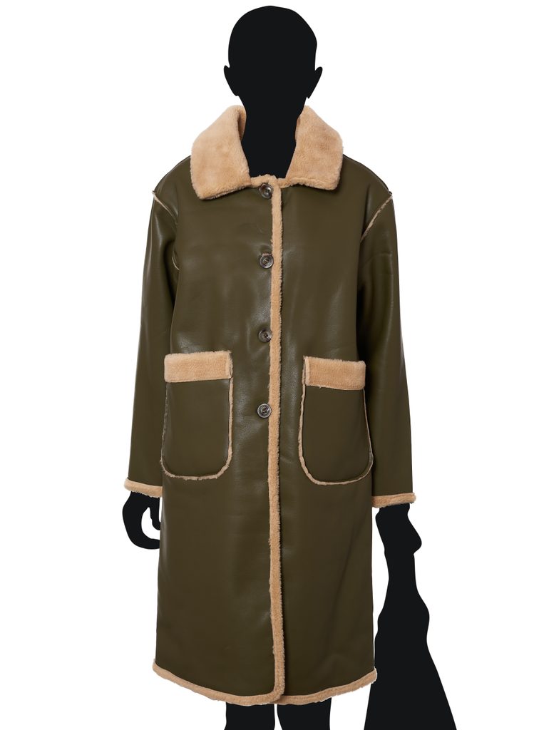 Glamadise.sk - Dámský oboustranný koženkový kabát khaki - Due Linee -  Kabáty - Dámske oblečenie - GLAM, protože chci být odlišná!