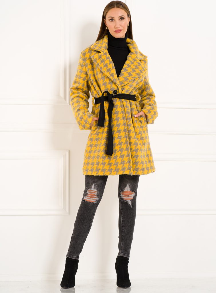 Glamadise.sk - Dámský kabát žluto-šedý vzorovaný s páskem - Glamorous by  Glam - Kabáty - Dámske oblečenie - GLAM, protože chci být odlišná!