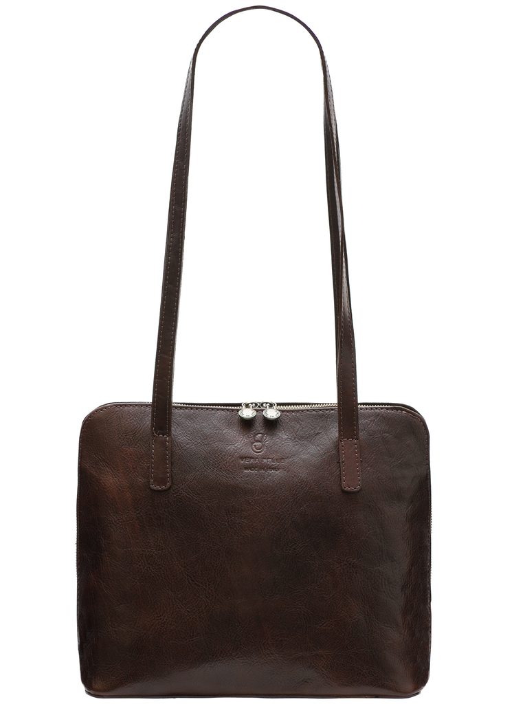 Dámská kožená kabelka s dlouhými poutky - tmavě hnědá - Glamorous by GLAM  Santa Croce - Přes rameno - Kožené kabelky - GLAM, protože chci být odlišná!