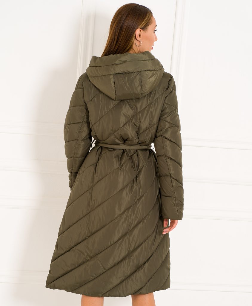 Glamadise.sk - Dámská dlouhá zimní bunda s asymetrickým zipem - zelená -  Due Linee - Zimné bundy - Dámske oblečenie - GLAM, protože chci být odlišná!