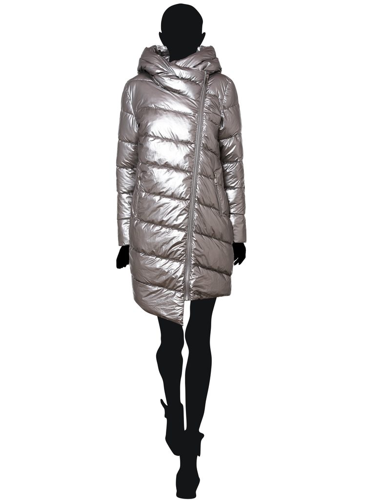 Dámská zimní bunda s asymetrickým zipem stříbrná - Due Linee - Zimní bundy  - Dámské oblečení - GLAM, protože chci být odlišná!