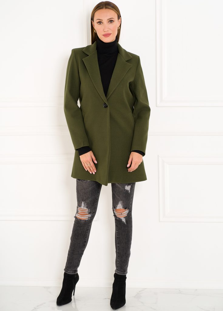 Glamadise.sk - Dámský jednoduchý kabát tmavě zelený - CIUSA SEMPLICE -  Kabáty - Dámske oblečenie - GLAM, protože chci být odlišná!