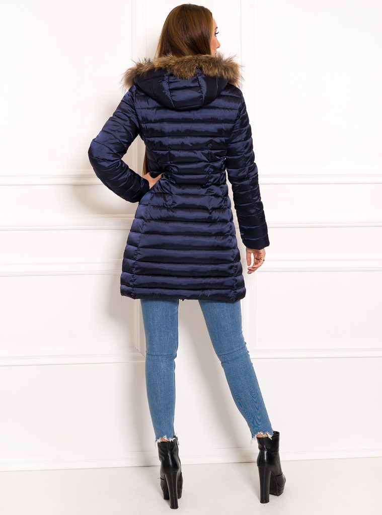 Glamadise.sk - Jednoduchá dámska zimná bunda s pravou kožušinou tmavo modrá  - Due Linee - Poslední kusy - Zimné bundy, Dámske oblečenie - GLAM, protože  chci být odlišná!