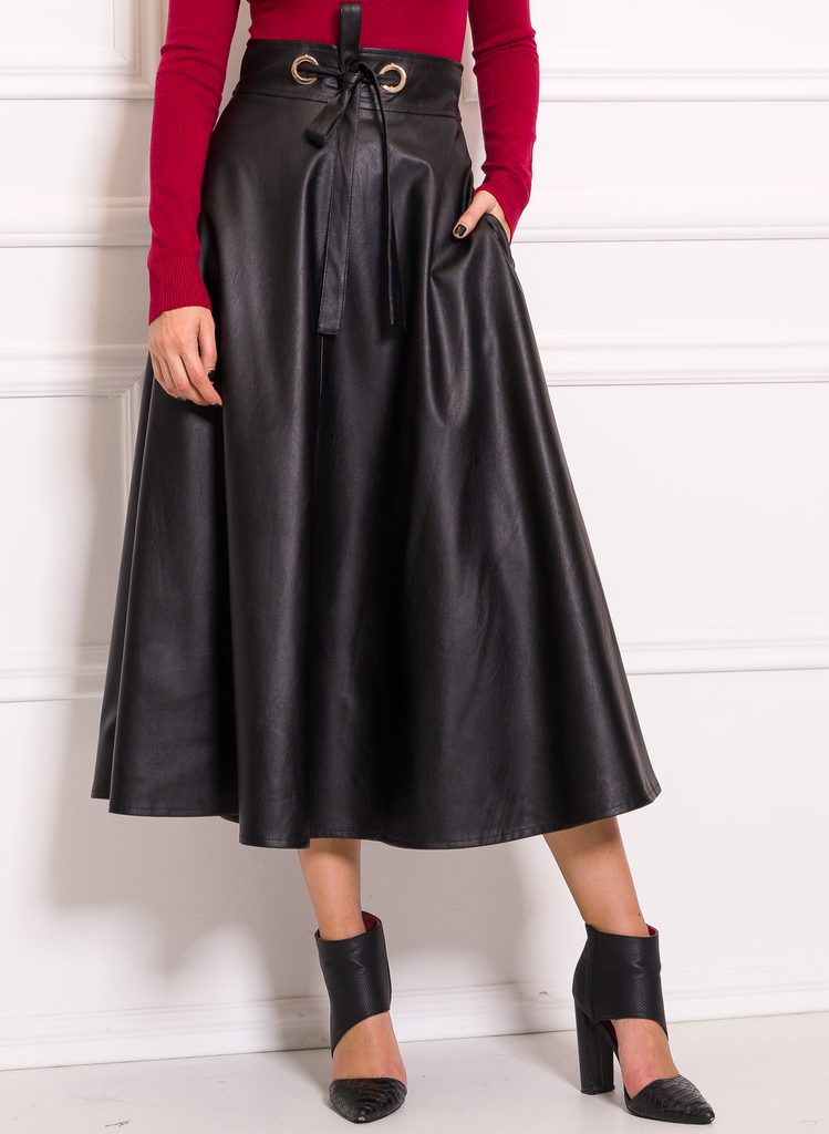 Dámská koženková midi sukně s vázáním - černá - Due Linee - Sukně - Dámské  oblečení - GLAM, protože chci být odlišná!