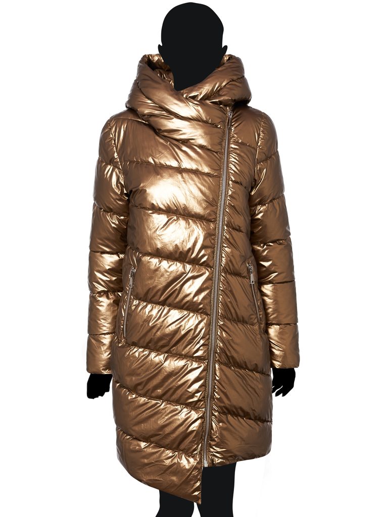 Dámská zimní bunda s asymetrickým zipem zlatá - Due Linee - Zimní bundy -  Dámské oblečení - GLAM, protože chci být odlišná!