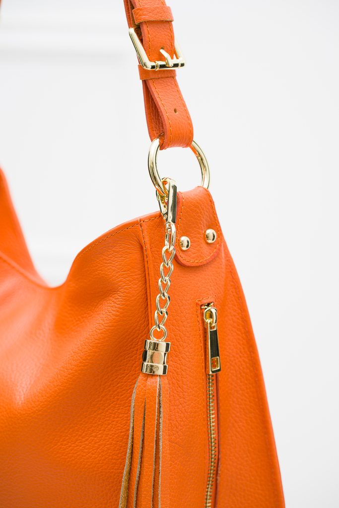 Shoulder bag in genuine leather Orange