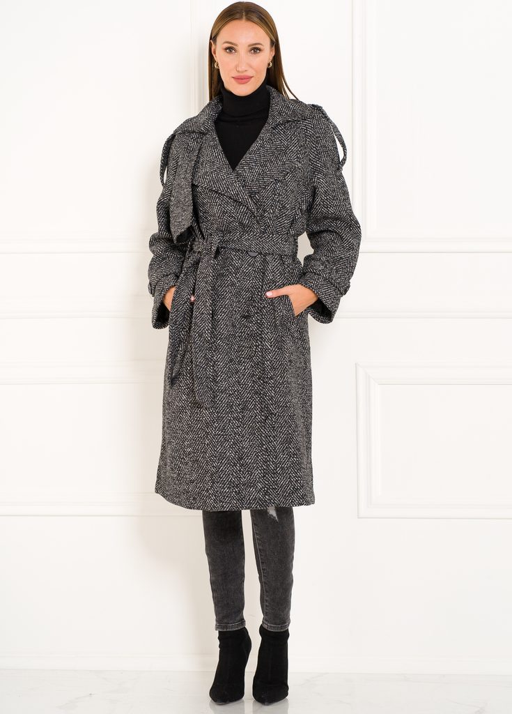 Glamadise.sk - Dámský flaušový kabát s vázáním šedý - Due Linee - Kabáty -  Dámske oblečenie - GLAM, protože chci být odlišná!