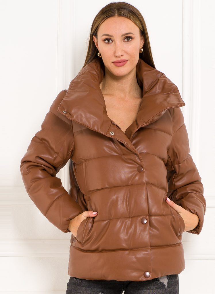 Glamadise.sk - Camel dámská zimní bunda z koženky - Due Linee - Zimné bundy  - Dámske oblečenie - GLAM, protože chci být odlišná!