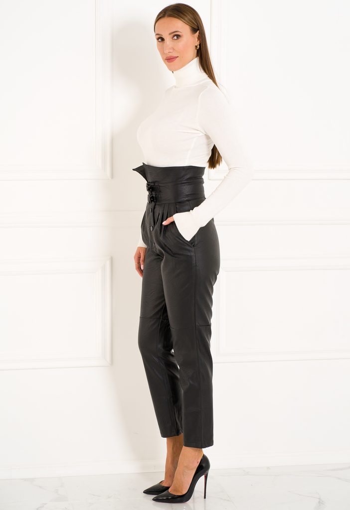 Glamadise.sk - Dámské koženkové kalhoty s vysokým pasem - Due Linee - Jeany  a kalhoty - Dámske oblečenie - GLAM, protože chci být odlišná!