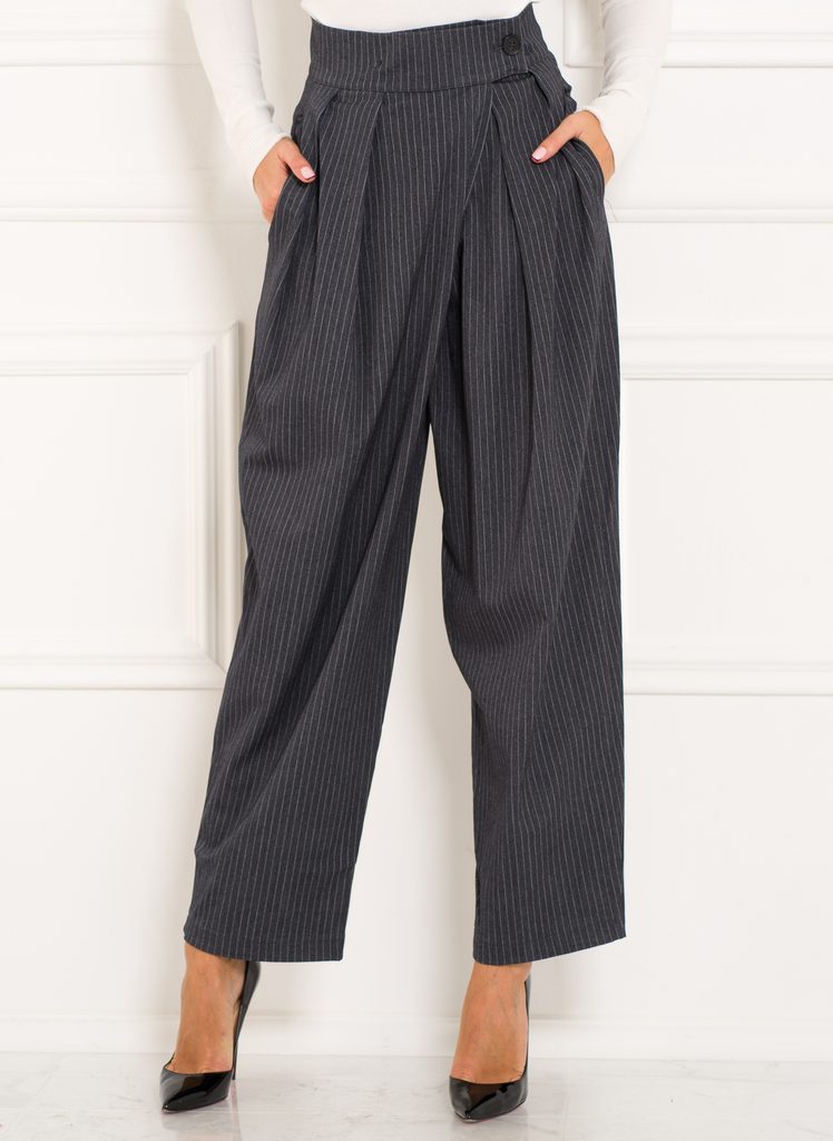 Dámské překládané kalhoty šedé s pruhem - Due Linee - Jeany a kalhoty -  Dámské oblečení - GLAM, protože chci být odlišná!