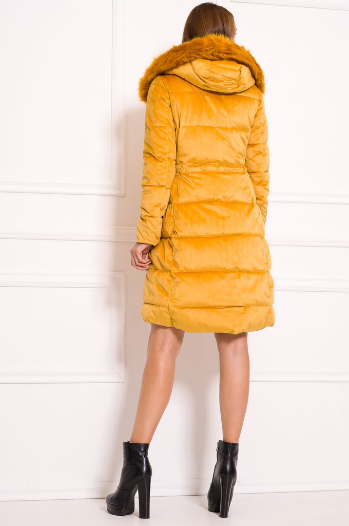 Glamadise.sk - Dámská zimní delší bunda se zipy velur - žlutá - Due Linee -  Zimné bundy - Dámske oblečenie - GLAM, protože chci být odlišná!