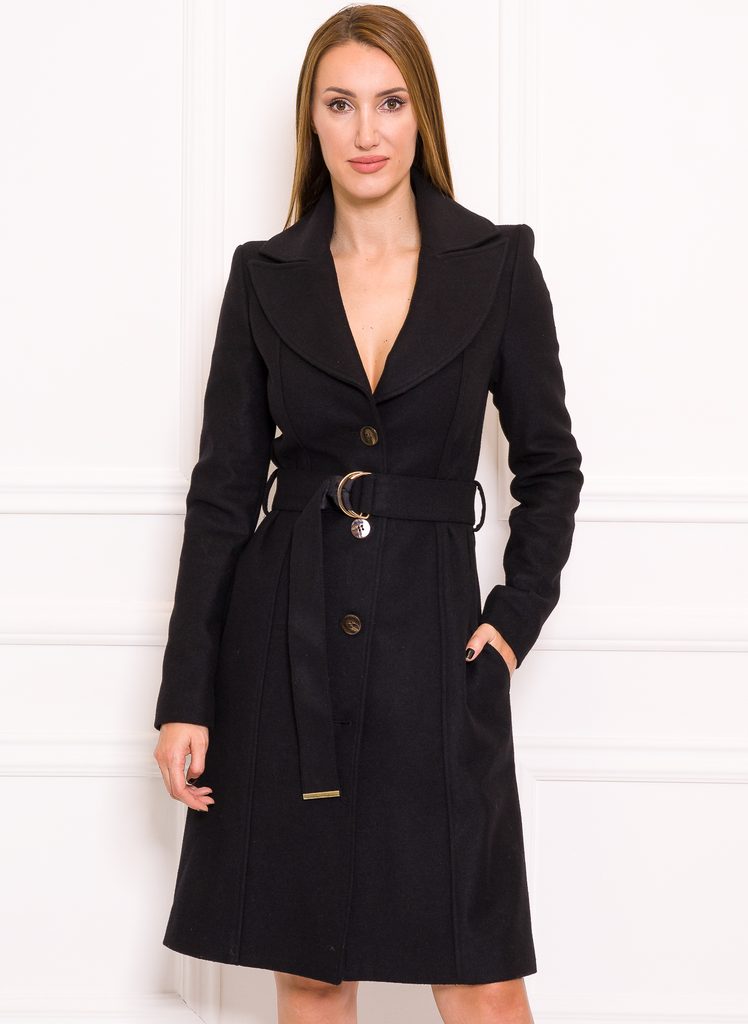 Dámský elegantní černý kabát s páskem GUESS BY MARCIANO - Guess by Marciano  - Poslední kusy - Zimní bundy, Dámské oblečení - GLAM, protože chci být  odlišná!
