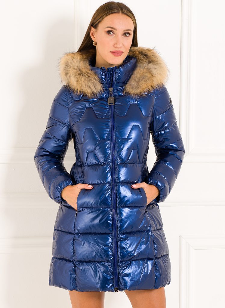 Dámská prošívaná bunda s pravou kožešinou modrá - Due Linee - Poslední kusy  - Zimní bundy, Dámské oblečení - GLAM, protože chci být odlišná!