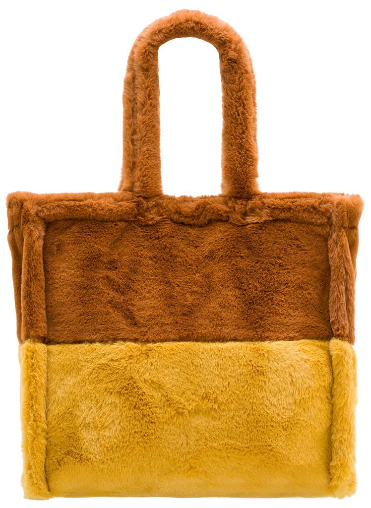 Glamadise.sk - Dámska veľká obojstranná kabelka s chlpom hnedo - žltá - Due  Linee - Shopper - Kožené kabelky - GLAM, protože chci být odlišná!