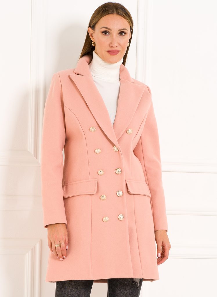 Glamadise.sk - Dámský kabát se zlatými knoflíky světle růžová - CIUSA  SEMPLICE - Kabáty - Dámske oblečenie - GLAM, protože chci být odlišná!