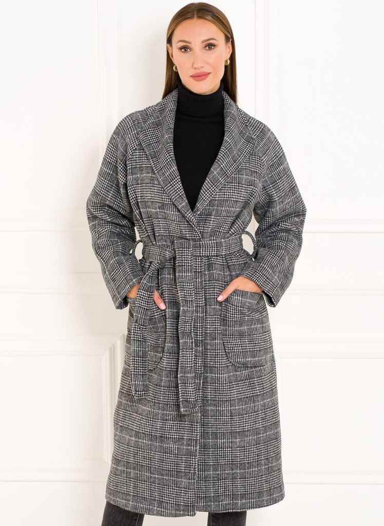 Glamadise.sk - Dámský dlouhý kabát s vázáním šedý - Glamorous by Glam -  Kabáty - Dámske oblečenie - GLAM, protože chci být odlišná!