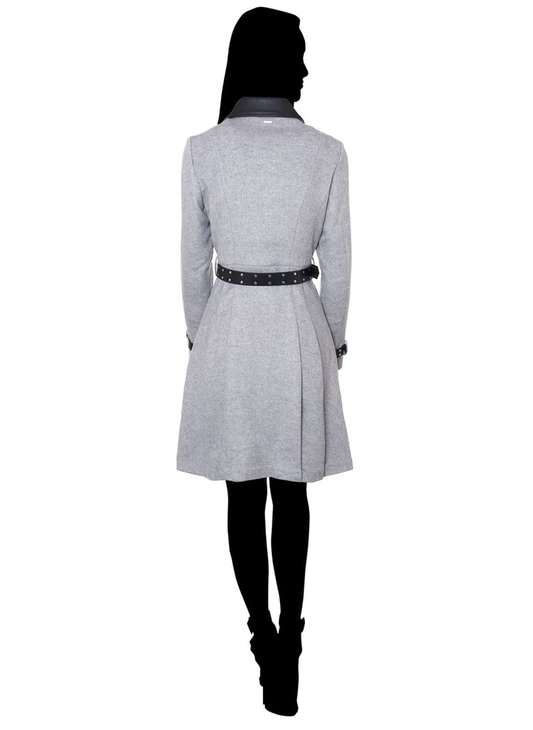 Guess dámský flaušový kabát šedý s koženkou - Guess - Kabáty - Dámské  oblečení - GLAM, protože chci být odlišná!
