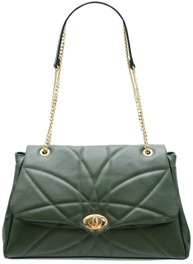 Dámská kožená kabelka prošívaná s řetízkem - tmavě zelená - Glamorous by  GLAM - Přes rameno - Kožené kabelky - GLAM, protože chci být odlišná!
