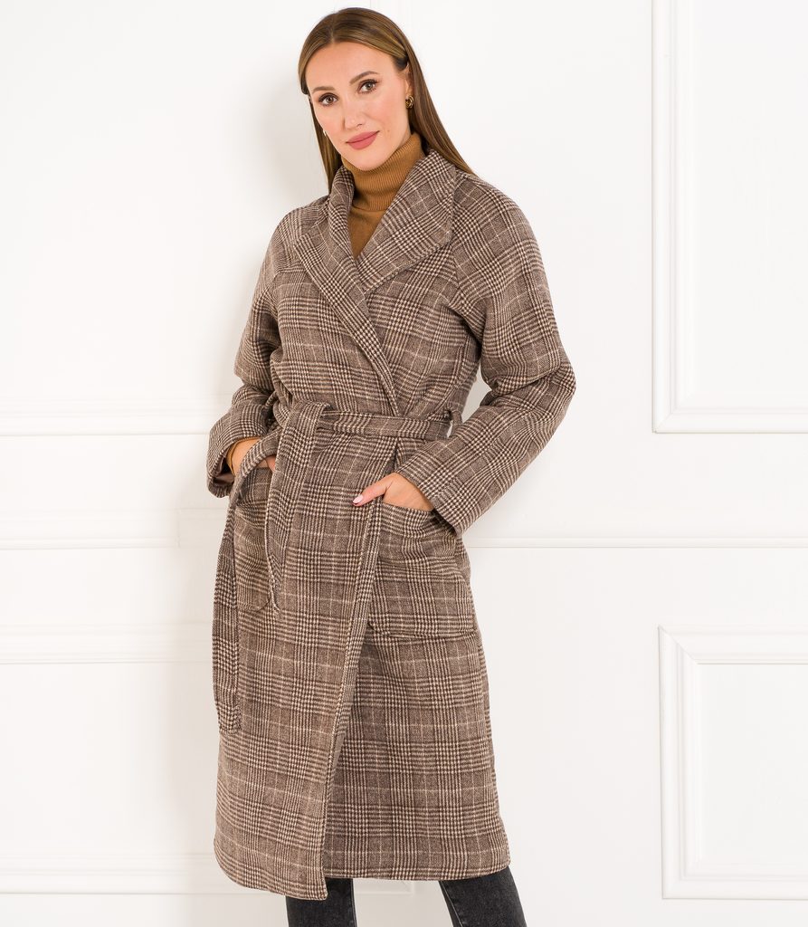 Glamadise.sk - Dámský dlouhý kabát s vázáním capuccino - Glamorous by Glam  - Kabáty - Dámske oblečenie - GLAM, protože chci být odlišná!