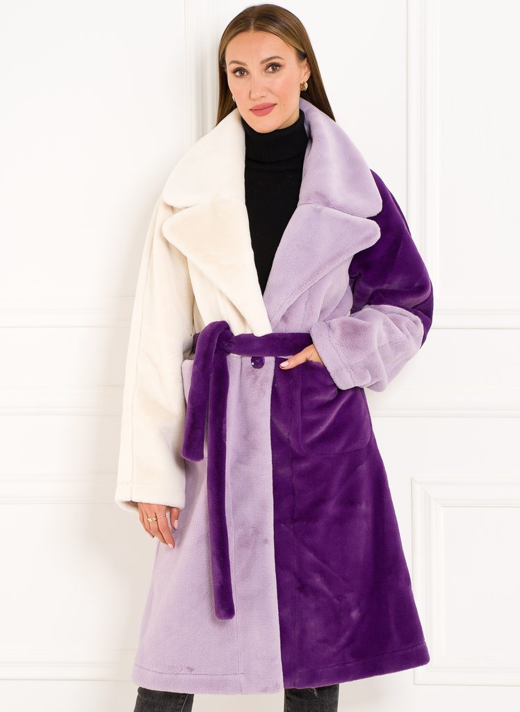 Glamadise.sk - Dámský oboustranný kabát tricolor fialová - Due Linee -  Kabáty - Dámske oblečenie - GLAM, protože chci být odlišná!