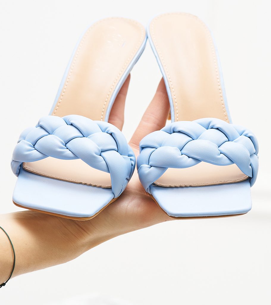 Glamadise.sk - Dámske pletené papuče na podpätku - svetlo modrá -  GLAM&GLAMADISE - Sandále - Dámske topánky - GLAM, protože chci být odlišná!