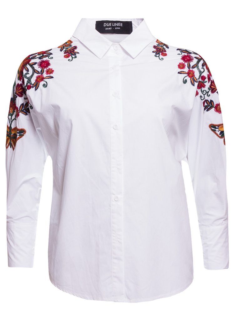 Glamadise.sk - Dámská bílá košile s barevnými květy - Due Linee - Topy a  blúzky - Dámske oblečenie - GLAM, protože chci být odlišná!