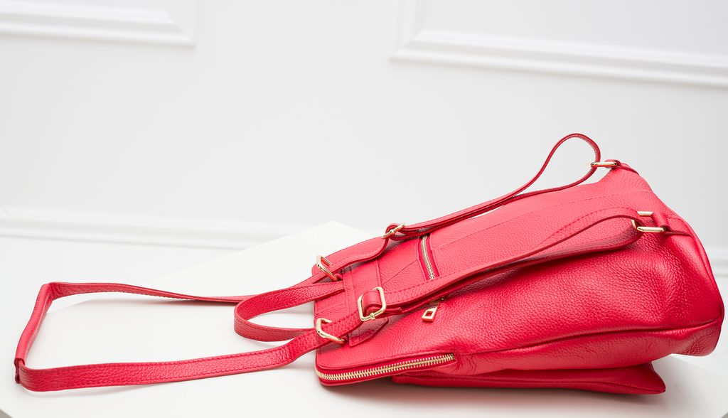 Designer Red Leather Backpack Bag - Red