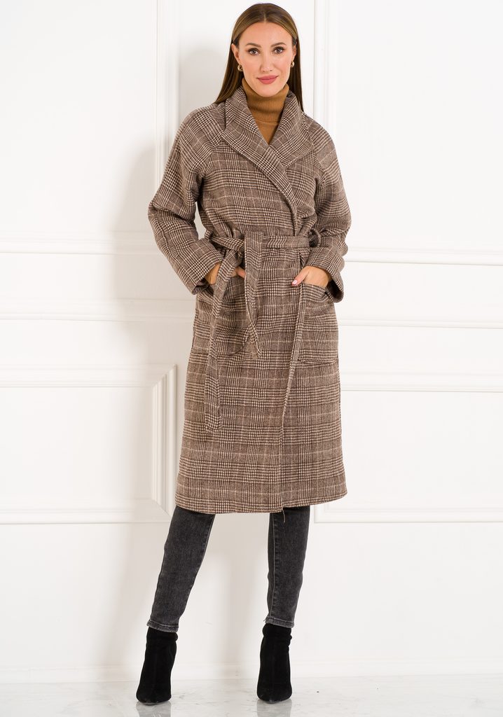 Dámský dlouhý kabát s vázáním capuccino - Glamorous by Glam - Kabáty -  Dámské oblečení - GLAM, protože chci být odlišná!