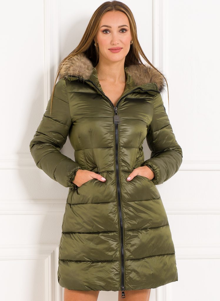 Dámská zimní bunda s kapucí a kožešinou khaki - Due Linee - Zimní bundy -  Dámské oblečení - GLAM, protože chci být odlišná!