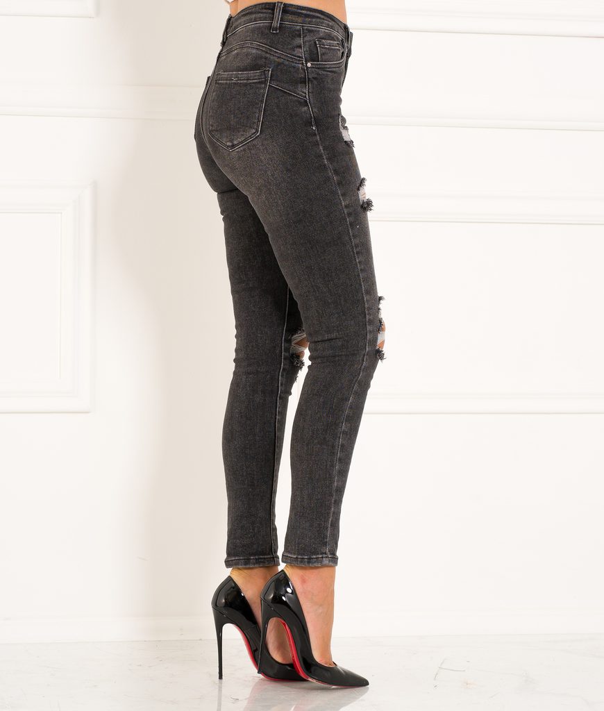 Dámské skinny džíny s dírami šedé - Jeany a kalhoty - Dámské oblečení -  GLAM, protože chci být odlišná!