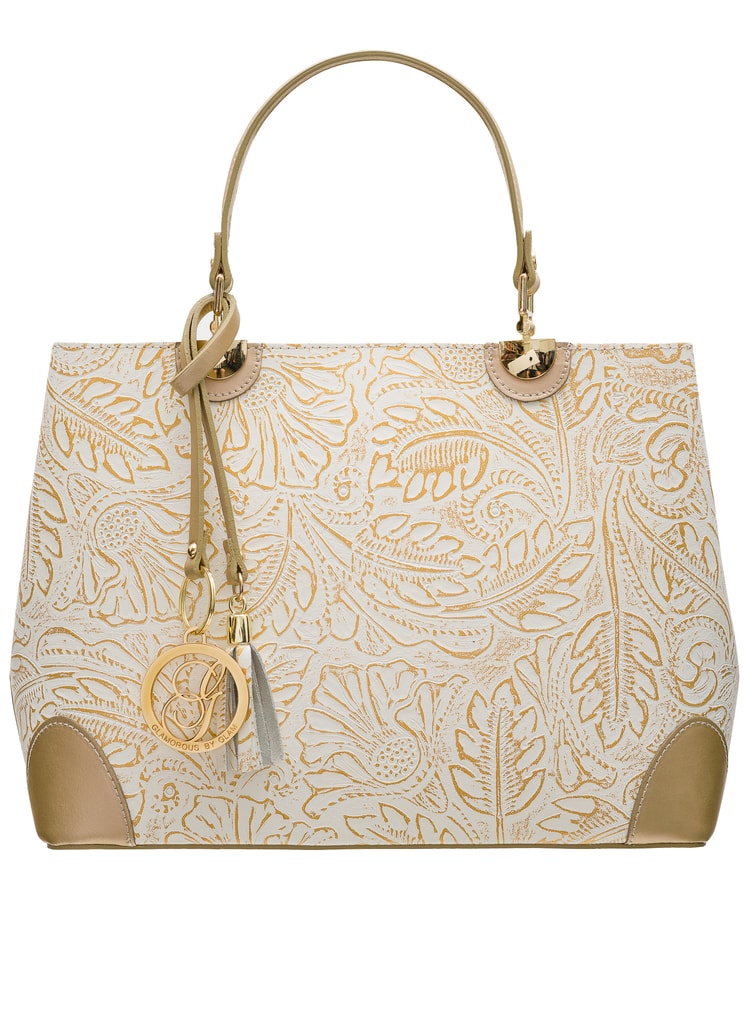Dámská kožená kabelka ražená s květy - zlatá - Glamorous by GLAM - Do ruky  - Kožené kabelky - GLAM, protože chci být odlišná!