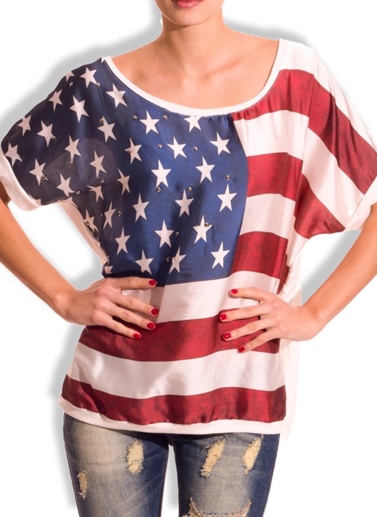 Glamadise.sk - GbyG top s americkou vlajkou USA biely - Glamorous by Glam -  Topy a blúzky - Dámske oblečenie - GLAM, protože chci být odlišná!