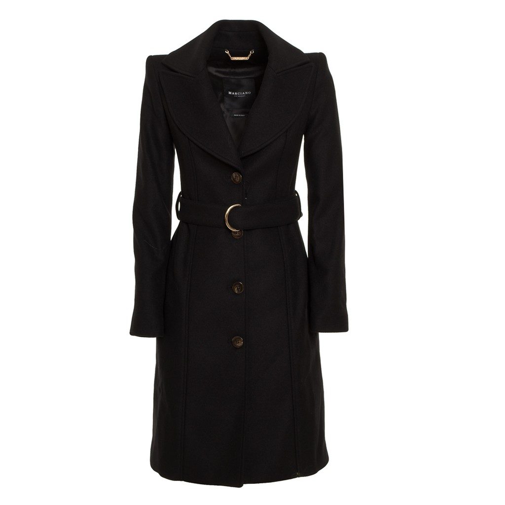 Glamadise.sk - Dámsky elegantný čierny kabát s opaskom GUESS BY MARCIANO -  Guess by Marciano - Poslední kusy - Zimné bundy, Dámske oblečenie - GLAM,  protože chci být odlišná!