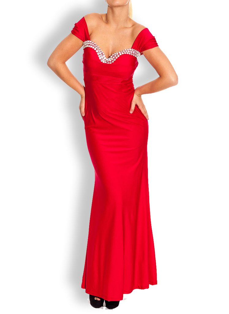 Glamadise.sk - Spoločenské šaty dlhé červené s kamienkami - Etina Paris -  Dlhé šaty - Šaty, Dámske oblečenie - GLAM, protože chci být odlišná!