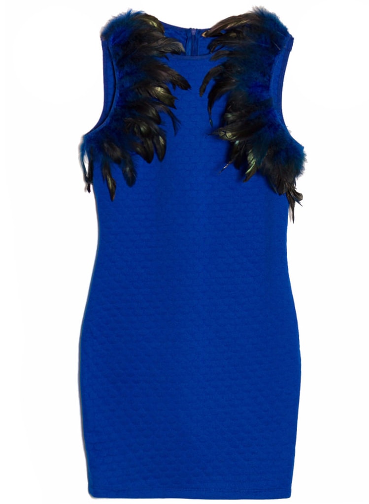 Dámské elegantní modré šaty s peřím - Party šaty - Šaty, Dámské oblečení -  GLAM, protože chci být odlišná!
