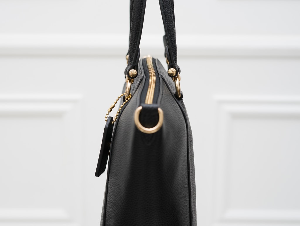 black leather handbag