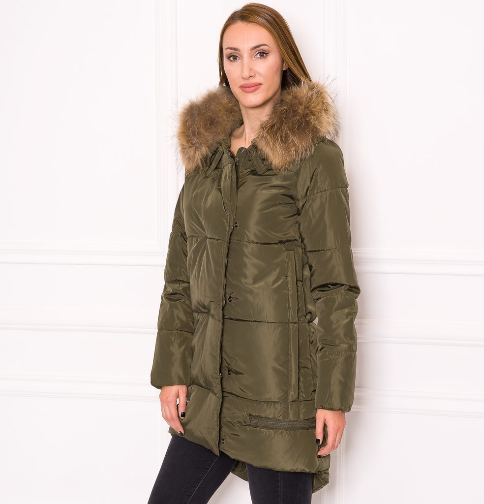 Dámská zimní bunda se zipy s pravým mývalovcem - zelená - Due Linee - Zimní  bundy - Dámské oblečení - GLAM, protože chci být odlišná!