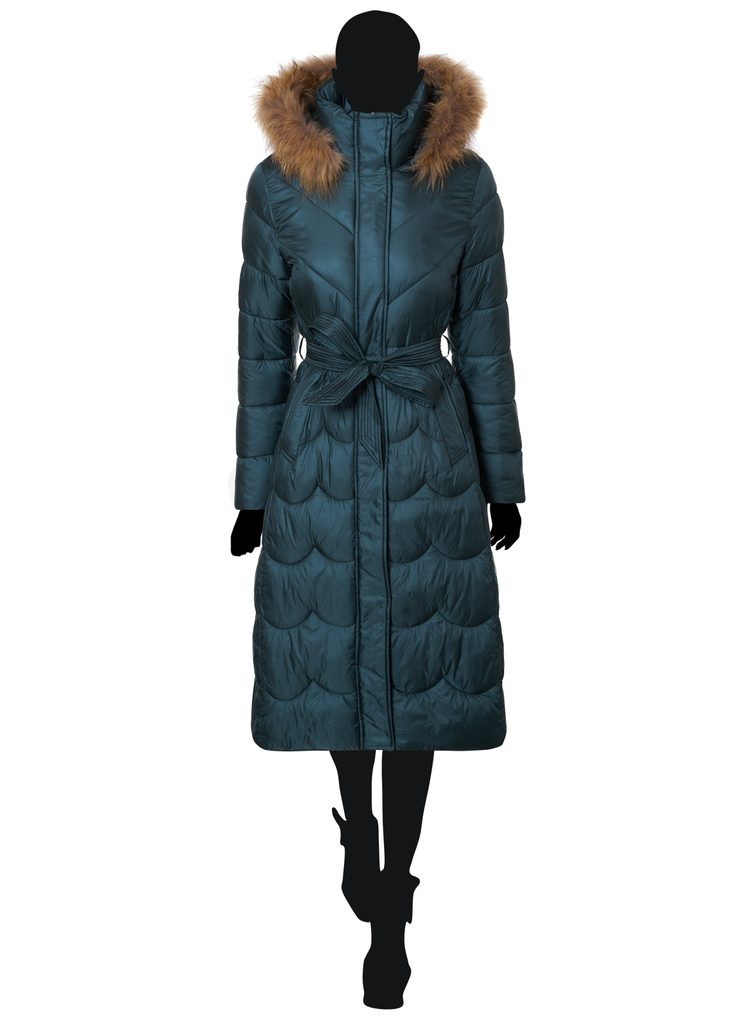 Dámská zimní bunda s pravým mývalovcem a vázáním zelená - Due Linee - Zimní  bundy - Dámské oblečení - GLAM, protože chci být odlišná!