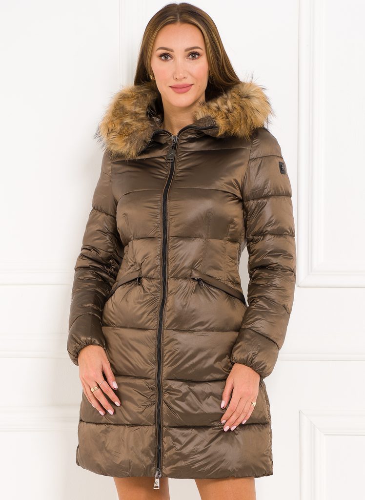 Dámská zimní bunda s kapucí a kožešinou bronzová - Due Linee - Zimní bundy  - Dámské oblečení - GLAM, protože chci být odlišná!