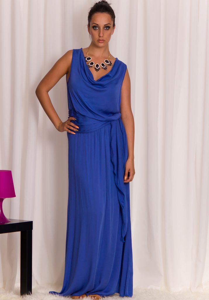 Dámské dlouhé šaty modré s vázáním - Glamorous by Glam - Dlouhé společenské  šaty - Šaty, Dámské oblečení - GLAM, protože chci být odlišná!