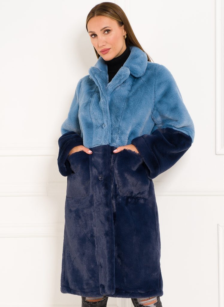 Glamadise.sk - Dámský oboustranný kabát kombinace modré - Due Linee - Kabáty  - Dámske oblečenie - GLAM, protože chci být odlišná!