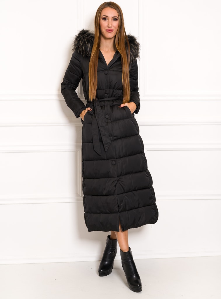 Glamadise.sk - Dámska dlhá zimná bunda na viazanie čierna - Due Linee -  Zimné bundy - Dámske oblečenie - GLAM, protože chci být odlišná!