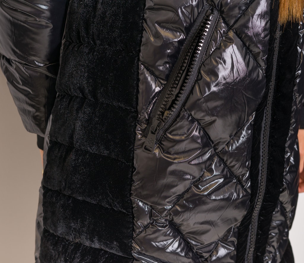 Glamadise.sk - Dámska zimná bunda lesklá s velúrom a pravou kožušinou čierna  - Due Linee - Zimné bundy - Dámske oblečenie - GLAM, protože chci být  odlišná!