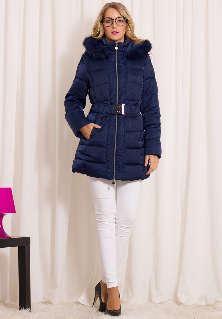 Dámská zimní bunda s páskem s kapucí - modrá - Due Linee - Zimní bundy -  Dámské oblečení - GLAM, protože chci být odlišná!
