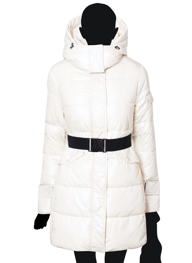 Dámská zimní bunda perleťová bílá s páskem - Due Linee - Zimní bundy -  Dámské oblečení - GLAM, protože chci být odlišná!