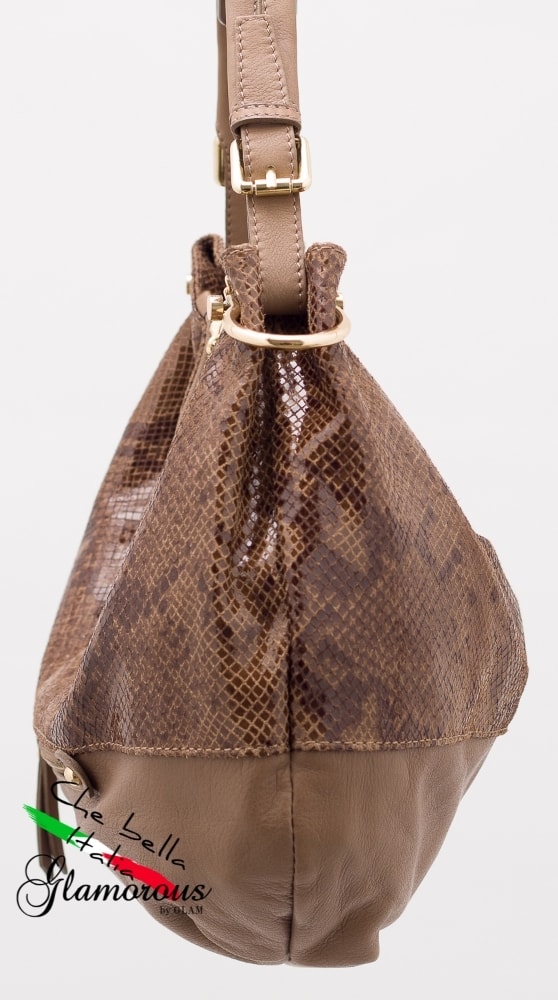 Glamadise.sk - Kožená kabelka s hadím vzorom a zipsom - béžová - Glamorous  by GLAM - Cez rameno - Kožené kabelky - GLAM, protože chci být odlišná!